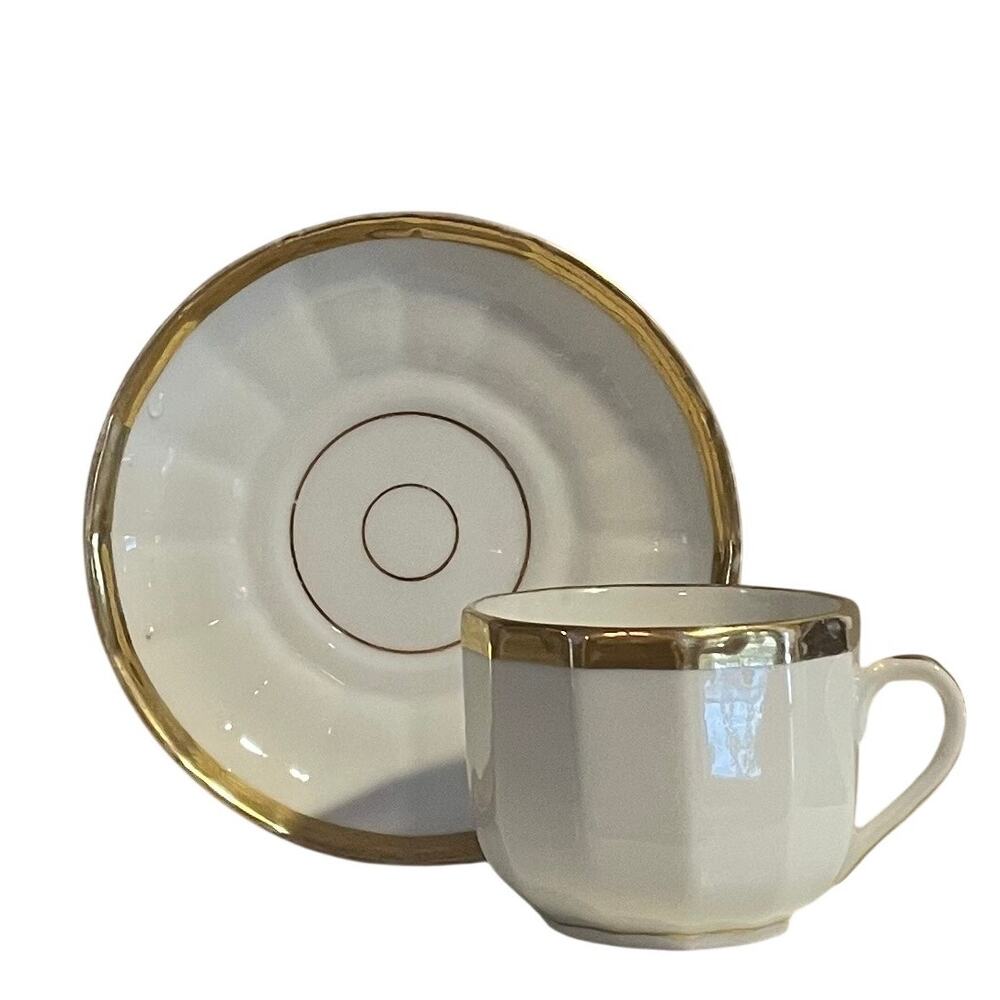 Old Paris White and Gold Porcelain Teacups and Saucers, Set of 6